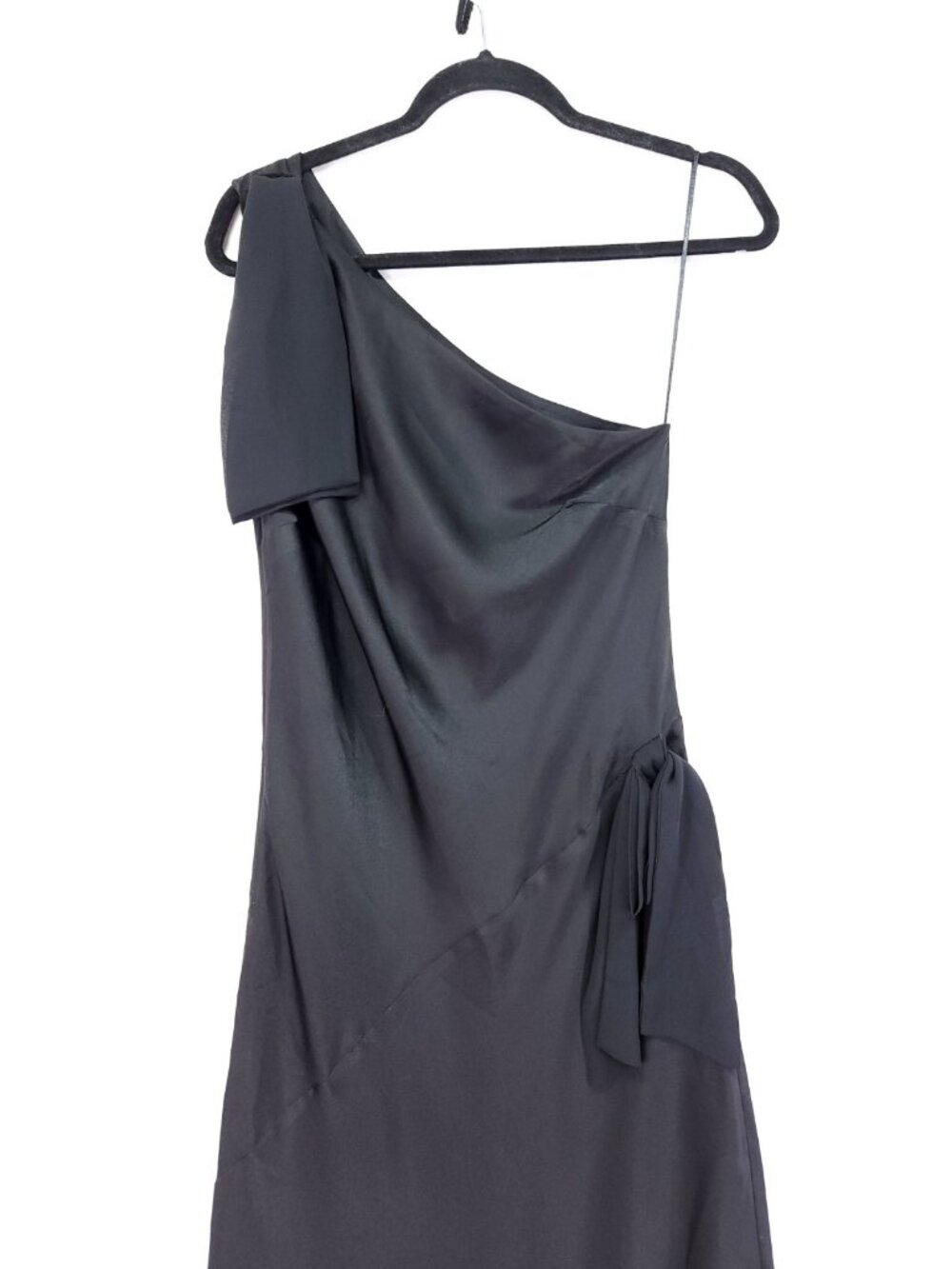 WAYF x Sara Walker Audrey One-Shoulder Black Satin Maxi Dress Size Small - Picture 11 of 13